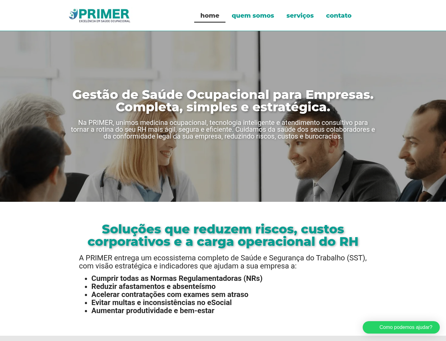 Captura do site institucional da PRIMER em desktop
