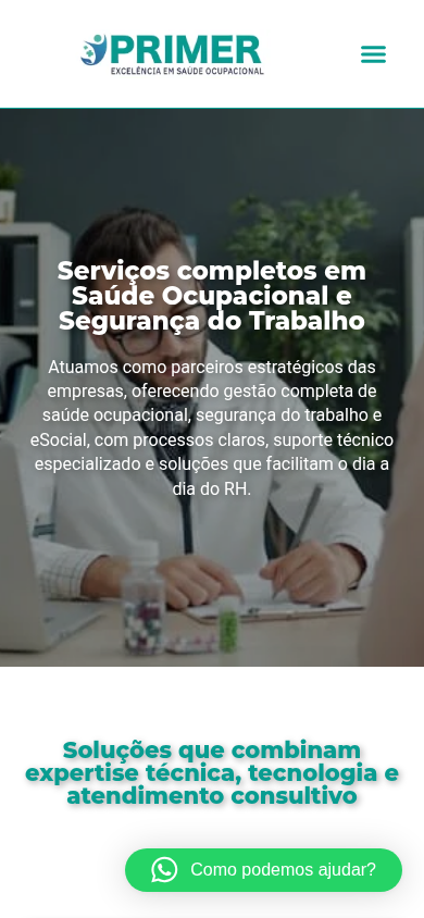 Captura da página de serviços da PRIMER em mobile